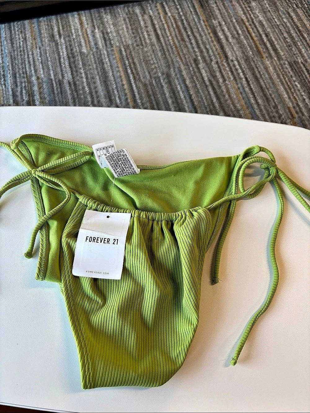 Forever 21 Ribbed Tie-Side Bikini Bottom Green XL